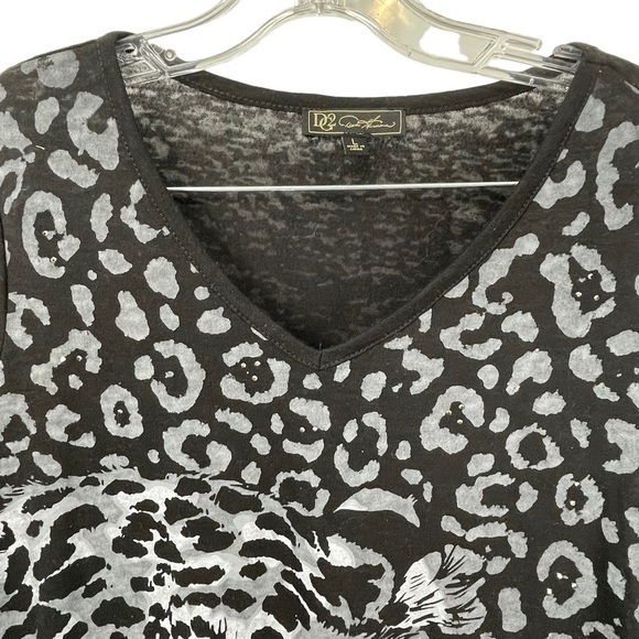 Embellished Burnout Black Leopard Print Knit Top by Dian Gilman - Sz L - Picture 4 of 10